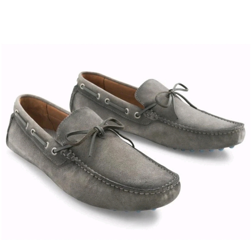 Johnnie-O $228 Suede Leather Driving Loafers Size 8M Grey Made In Brazil